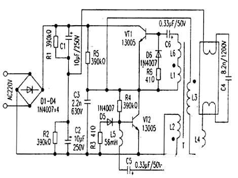電子鎮(zhèn)流器電路圖