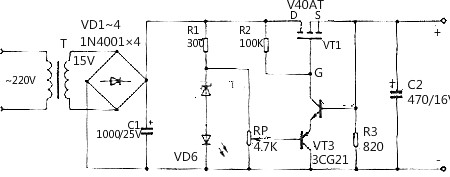 場效管直流穩(wěn)壓電路圖