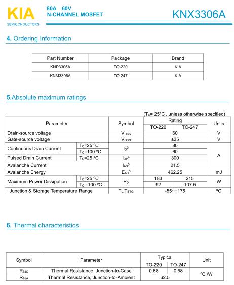 KNX3306A,80A/ 60V,MOS管