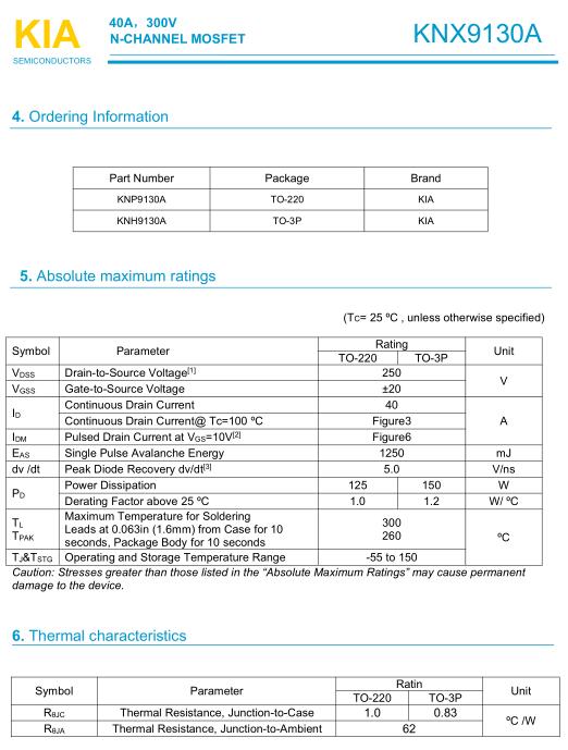 MOS管,KNX9130A替代IRFB4137,40A/300V