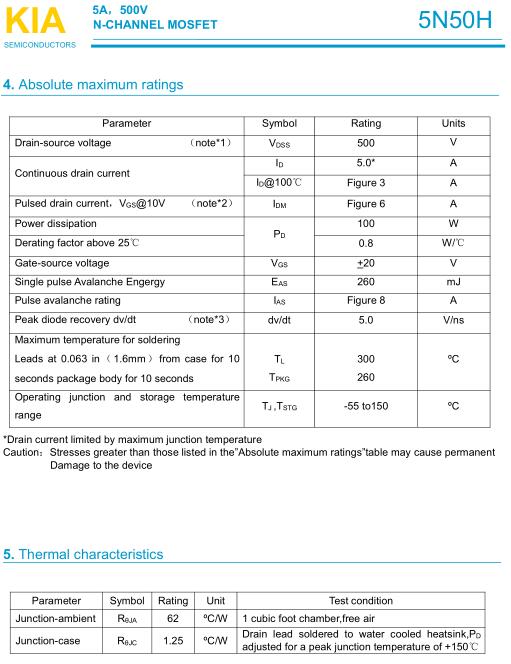 MOS管,KIA5N50H,5A/500V
