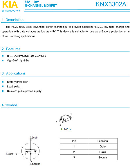 MOS管,KNX3302A,85A/20V